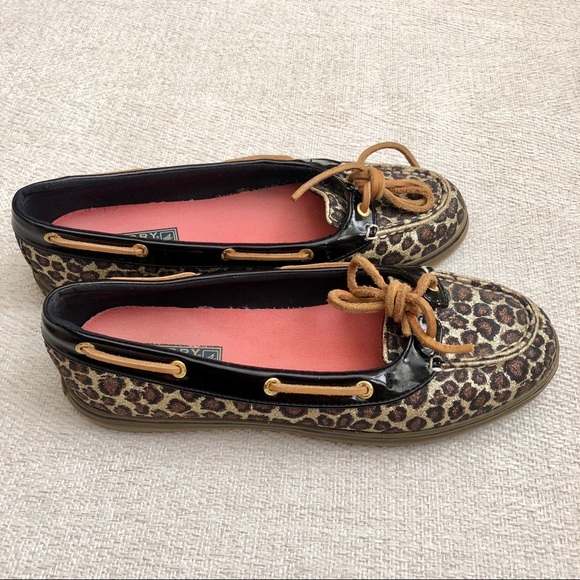 Sperry Top Slider Glitter Cheetah Print Boat Shoes - Picture 2 of 6